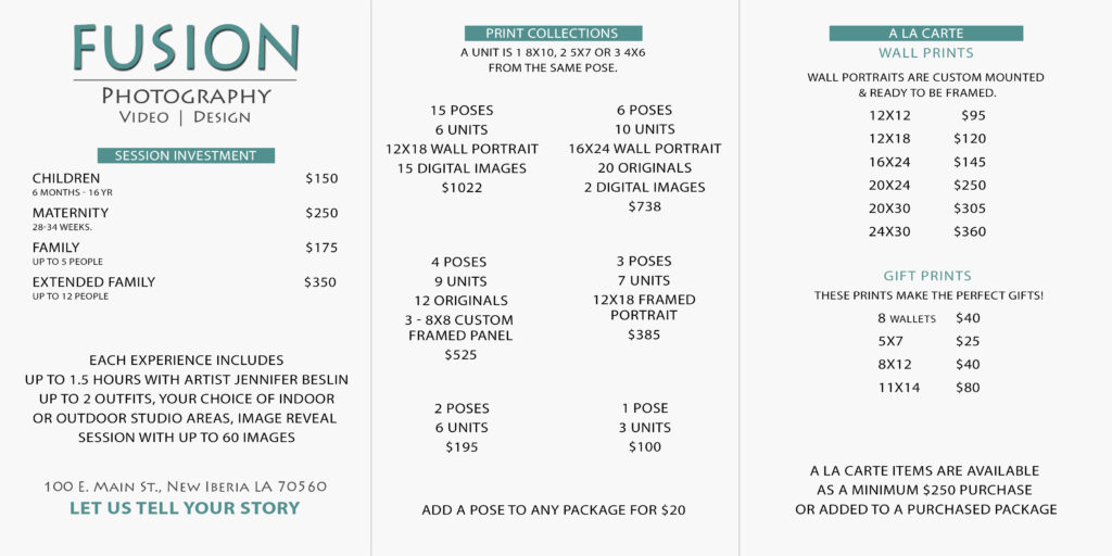 Fusion Photography Pricing Guide